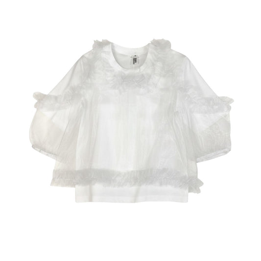 Ag10 【美品タグ付】 COMME des GARCONS コムデギャルソン noir kei ninomiya 2025年 チュールフリルTシャツ サイズXS ホワイト レディースk02i