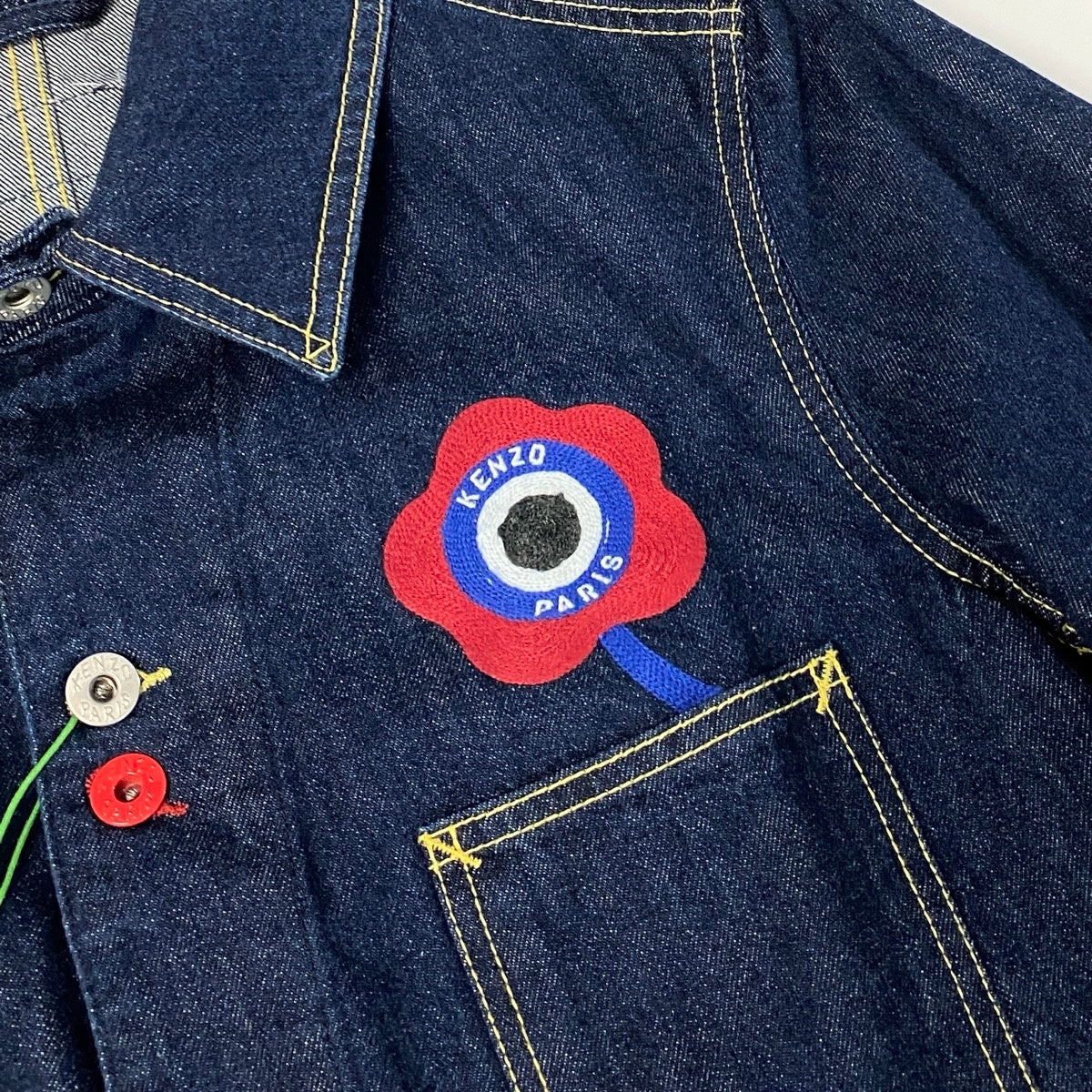 j26 【新品未使用】KENZO ターゲット デニムワークジャケット 刺繍 XSサイズ インディゴ コットン100％ メンズ 男性用k02i