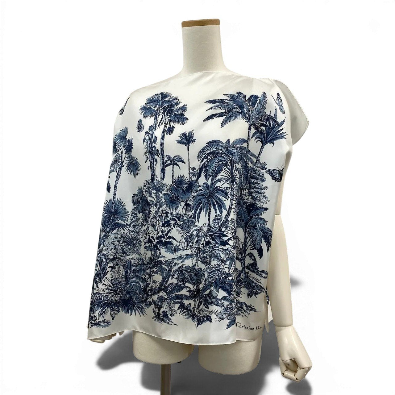 i3 【新品保管品】Christian Dior Toile de Jouy Sauvage ポンチョ シルクスカーフ イタリア製 ホワイト ネイビー シルク100％ レディース 女性用k02i