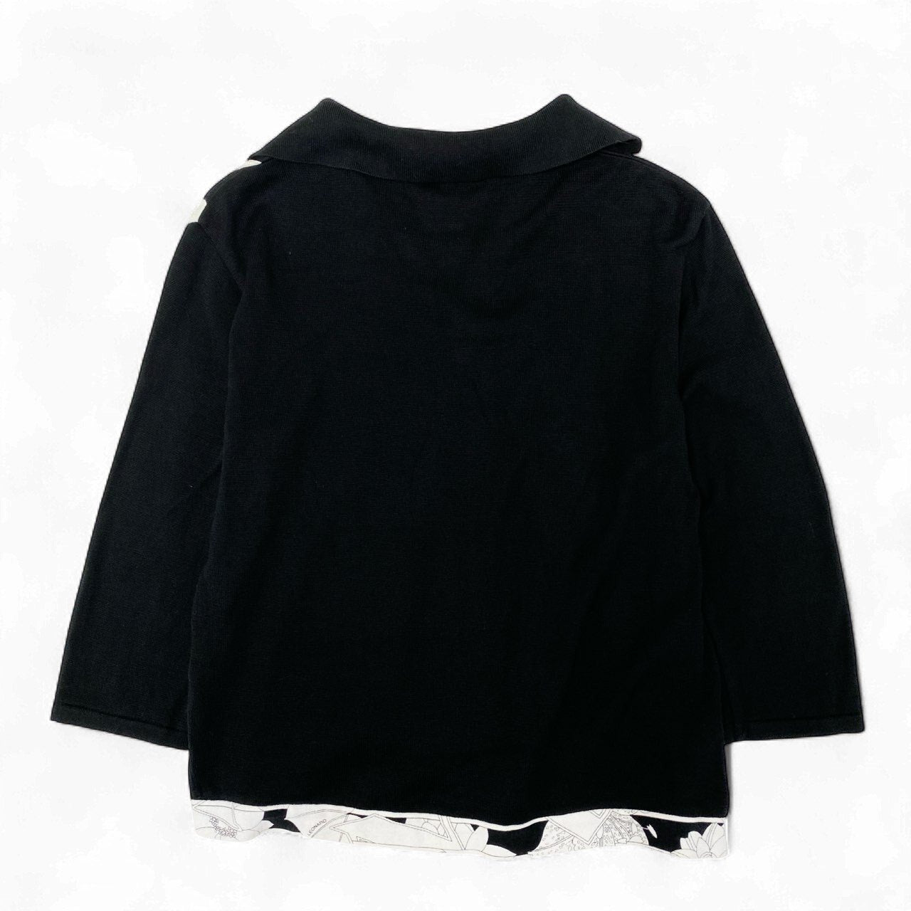 79k21 LEONARD SPORT レオナールスポーツ Vネック ニットセーター コットンニット 7分袖 花柄 レディース 女性用 M ブラック 綿100％u02t