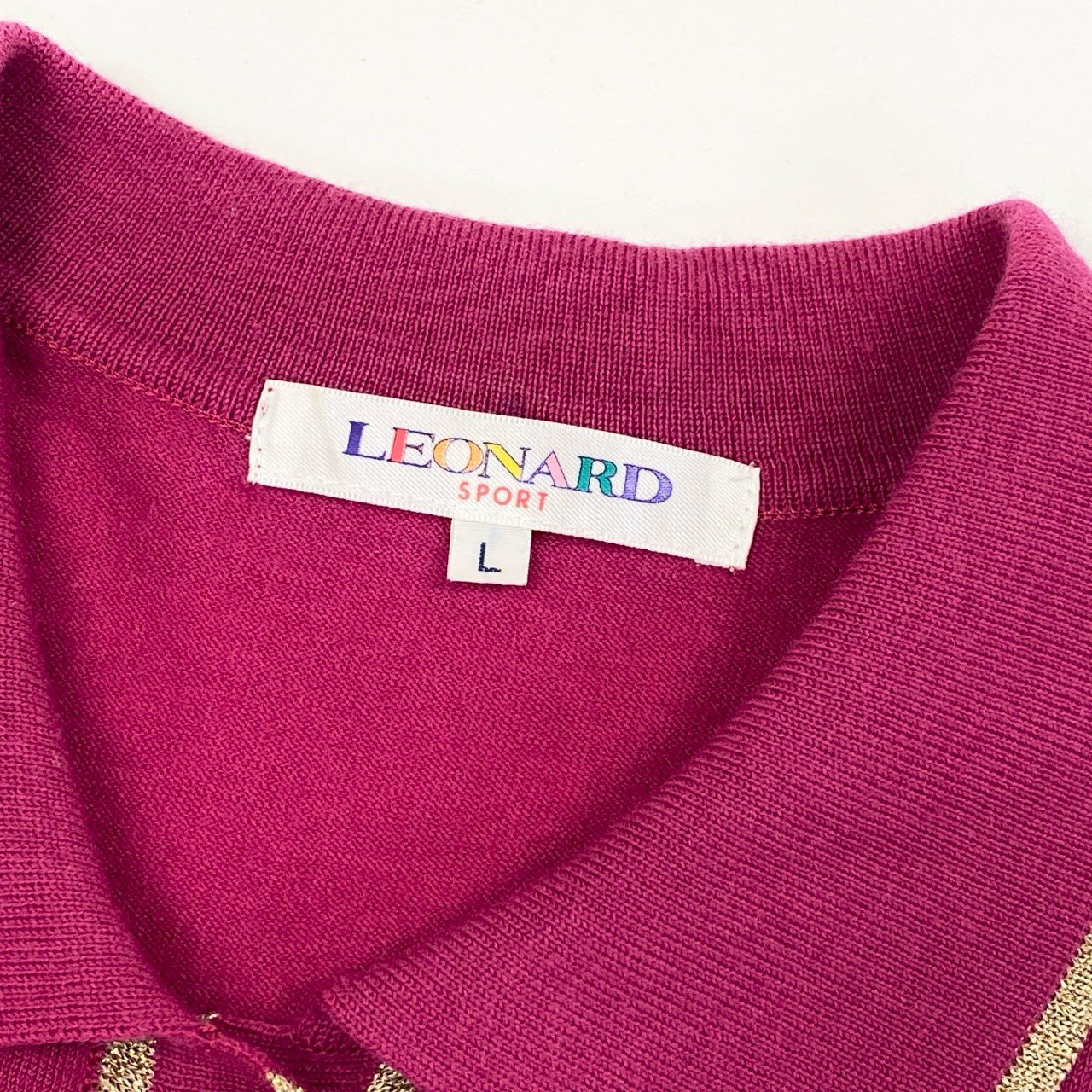 78i11 LEONARD レオナール 襟付き ニットポロシャツ セーター 長袖シャツ トップス L ピンク ゴールド ウール レディースu02t
