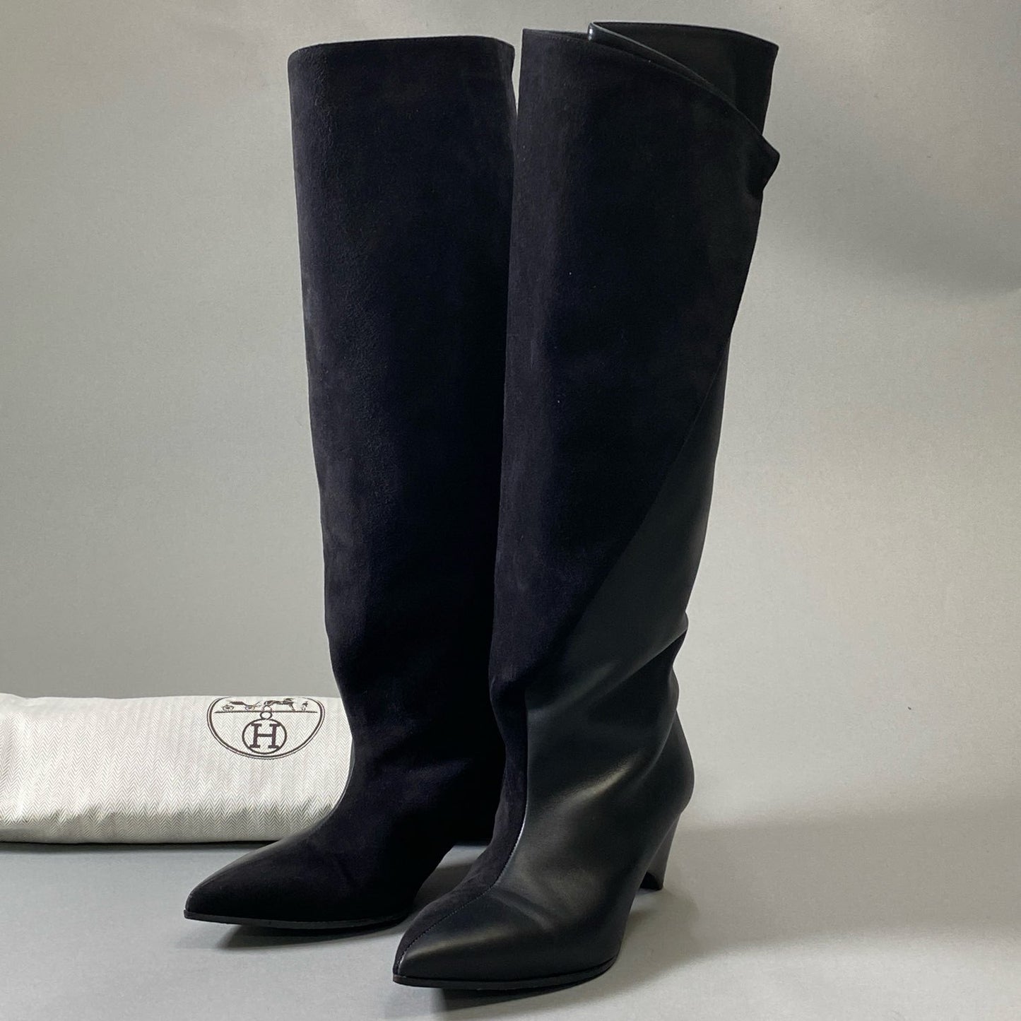 3i30 《美品》 HERMES エルメス Stiefel Hilona 55 ヒローナ55 イロナ ロングブーツ ヒールブール シェーブルヴェロア ヴォ―スープル 35 ブラック レディース 箱付きt18r