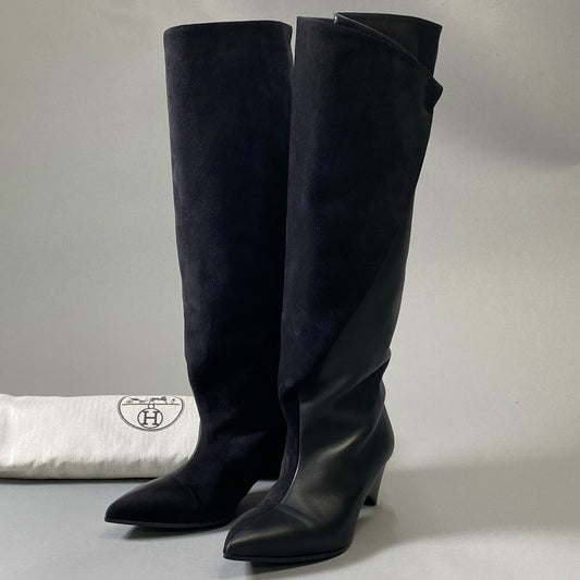 3i30 《美品》 HERMES エルメス Stiefel Hilona 55 ヒローナ55 イロナ ロングブーツ ヒールブール シェーブルヴェロア ヴォ―スープル 35 ブラック レディース 箱付きt18r