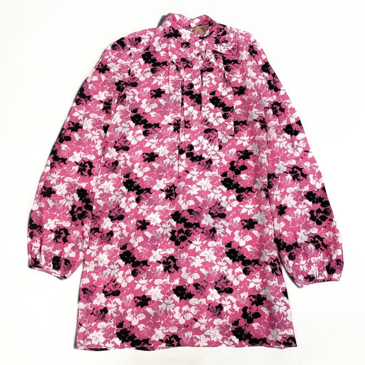 67i10 《美品》 N°21 ヌメロヴェントゥーノ 長袖ロングワンピース 花柄ワンピース リボン 総柄 イタリア製  42 ピンク ブラック レーヨン100％ レディース 女性用u02t