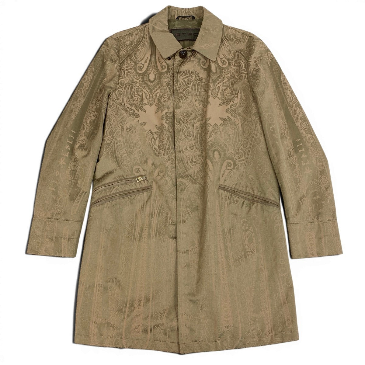 4g2 ETRO エトロ ペイズリー柄 ステンカラーコート 比翼ボタン サイズ50 ベージュ メンズ 紳士服u02t
