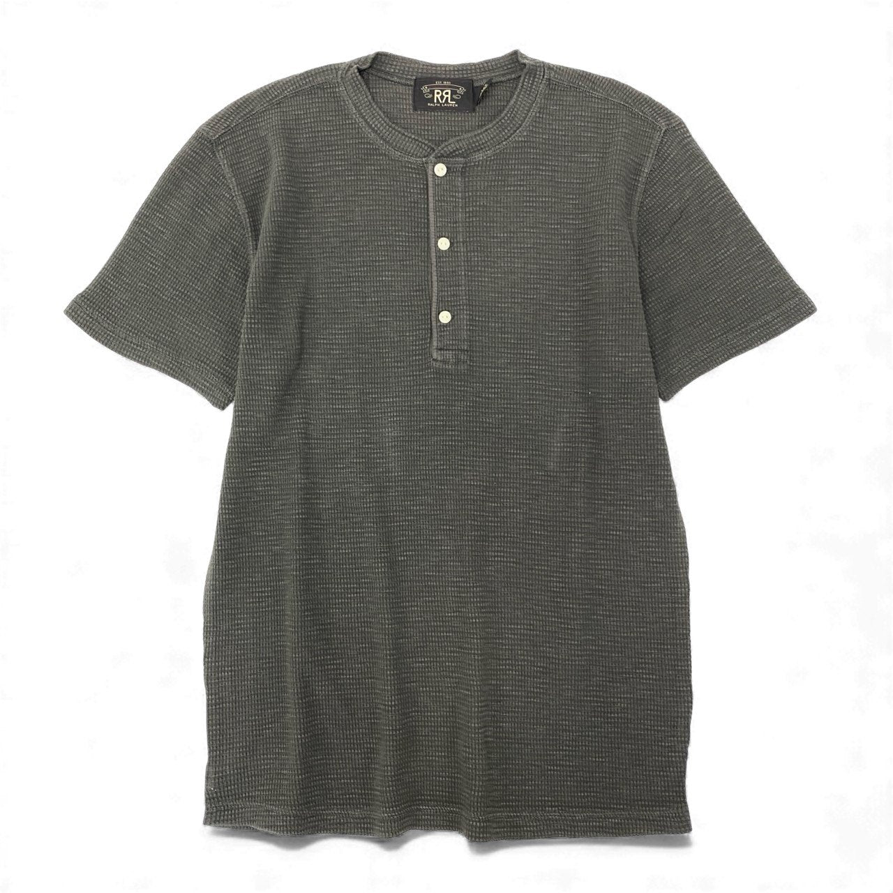 10k11【美品】RRL ダブルアールエル ラルフローレン ヘンリーネック ワッフルTシャツ サーマルカットソー サイズL グレー メンズ 男性用k02i