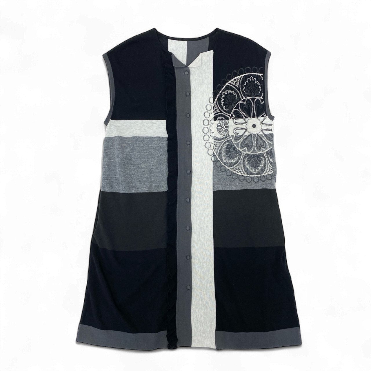 71k20 TOKUKO 1er VOL トクコプルミエヴォル ノースリーブ ニットカーディガン ロングカーディガン 刺繍 くるみボタン レディース 女性用 9 マルチカラー コットンリネンu02t