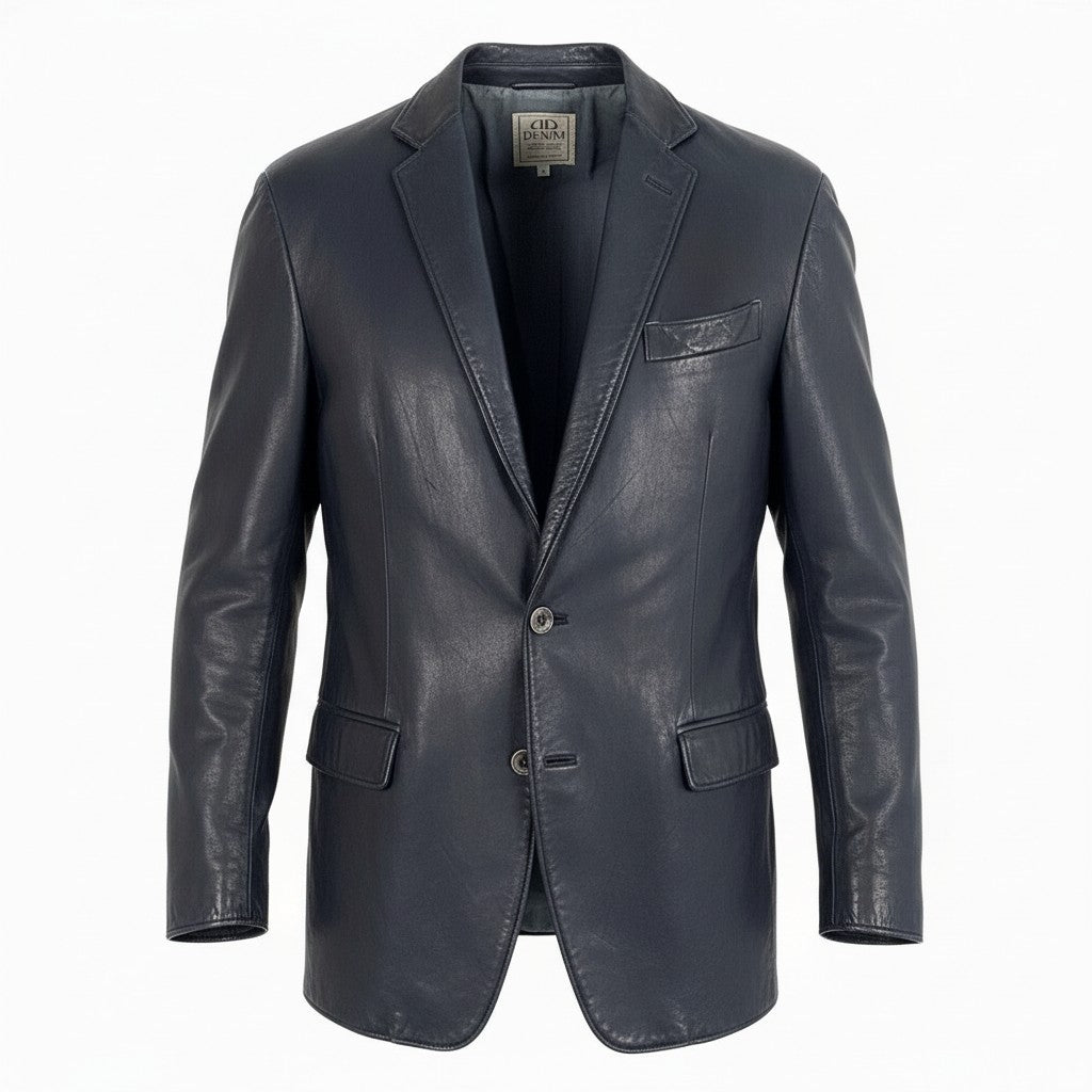 70a15 DENIM TOMORROWLAND デニム トゥモローランド 別注 ラムレザー テーラードジャケット M ネイビー 羊革 シープスキン イタリア製t18r