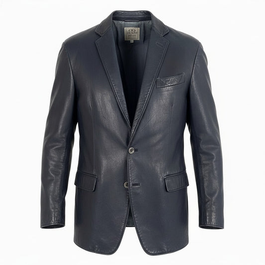 70a15 DENIM TOMORROWLAND デニム トゥモローランド 別注 ラムレザー テーラードジャケット M ネイビー 羊革 シープスキン イタリア製t18r