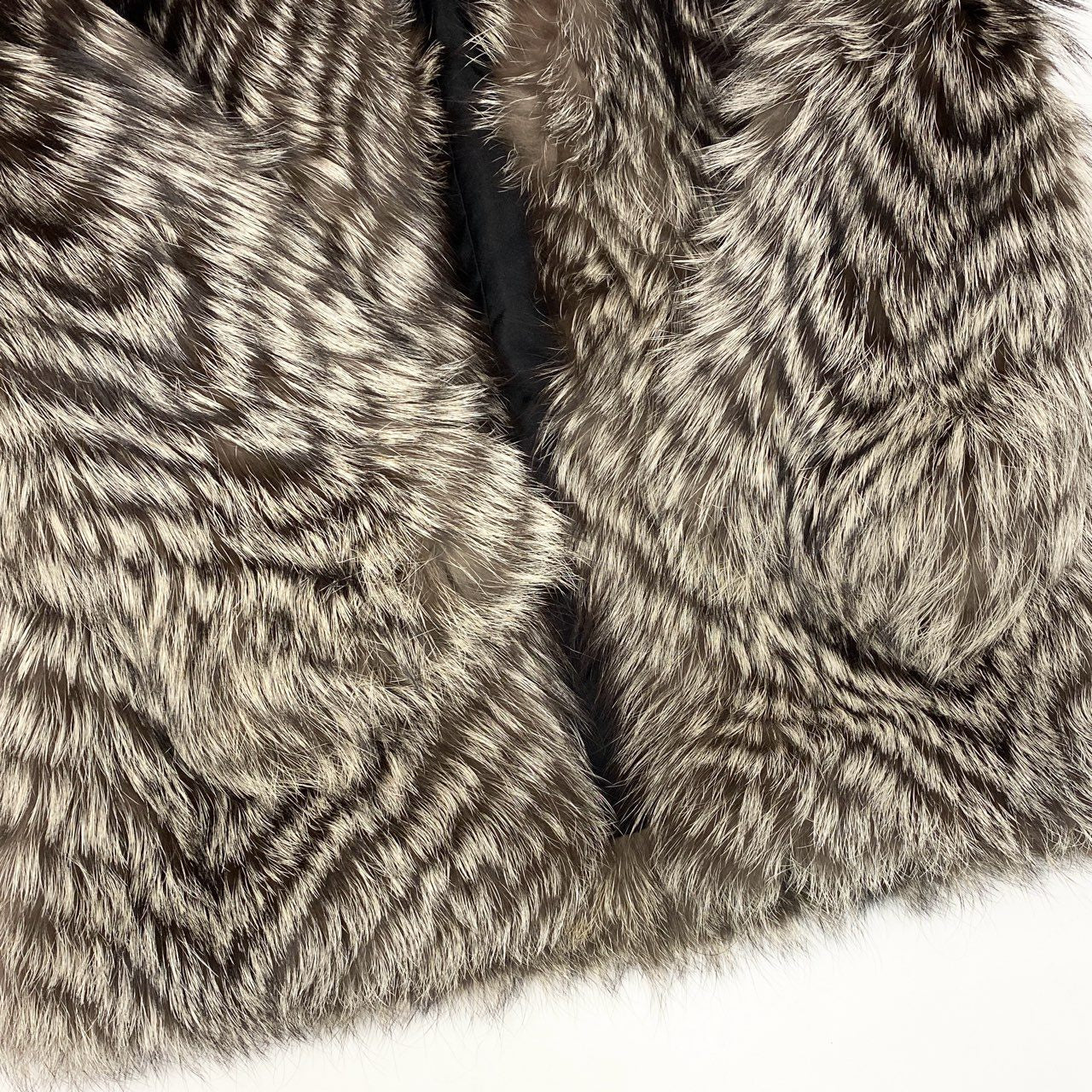8b22 シルバーフォックス ファーコート サイズF 茶系 本毛皮 Silver Fox Fur Coat リアルファー フロントフックt18r
