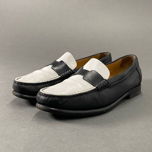 2h14 HERMES エルメス ケネディ  レザーローファー 35 ホワイト ブラック Leather Loafer シューズ イタリア製 革靴