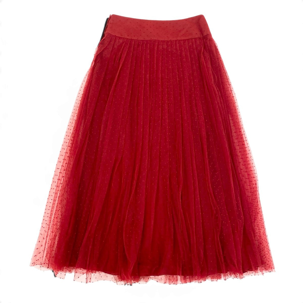 Ej13 【未使用】 Christian Dior クリスチャンディオール プリュムティ チュール プリーツ ミディスカート 8C21345A1810 サイズ34 レッド ポリエステル100％ レディースu02t