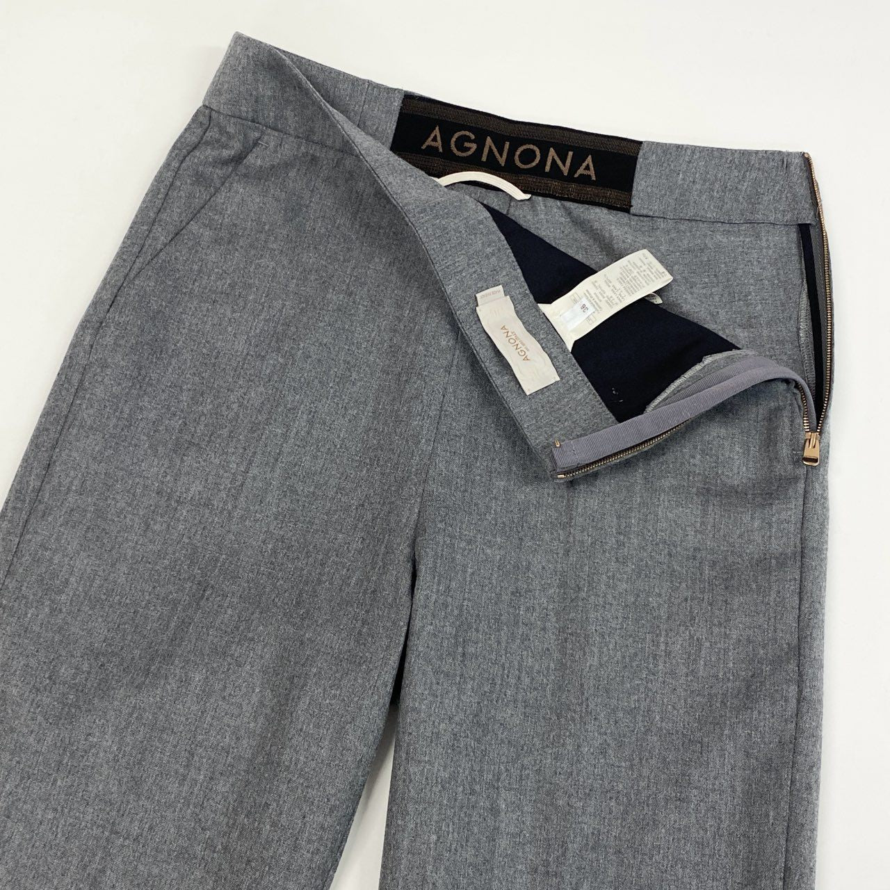 26j24 《美品》AGNONA アニオナ スラックス テーパードパンツ ウールパンツ ボトム T70218 36サイズ グレー レディースu02t