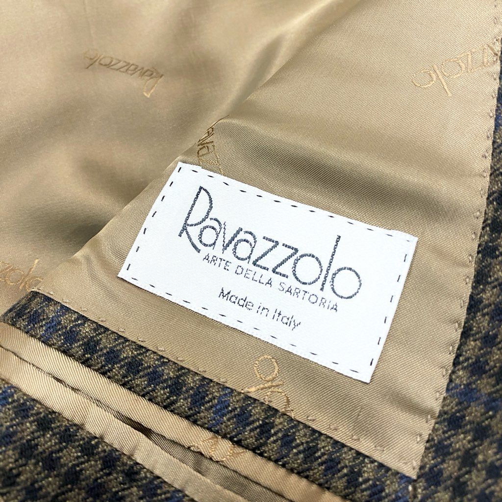 13l27 Ravazzolo ラヴァッツォーロ ロロピアーナ生地 テーラードジャケット カシミヤジャケット チェック柄 メンズ 紳士服 46 ブラウン系 カシミア100％o07t
