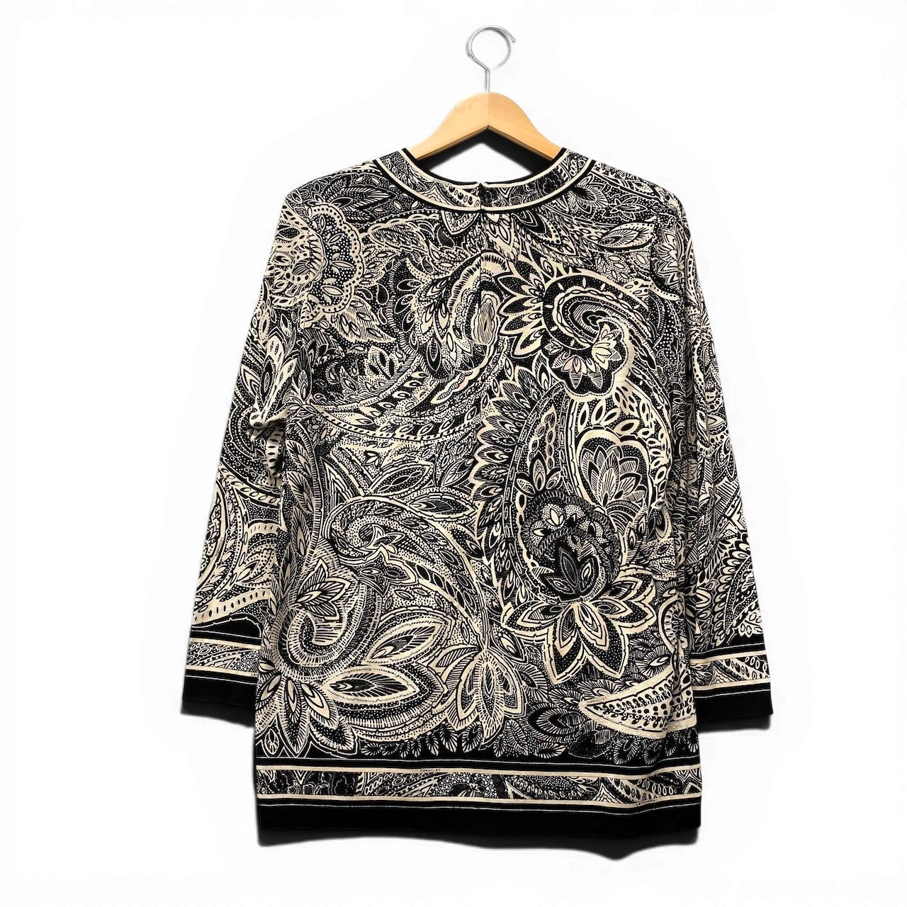 11f16 LEONARD FASHION レオナール ロングスリーブ チュニックワンピース ペイズリー 総柄プリント サイズLL ブラック ウール シルク レディース女性用u02t