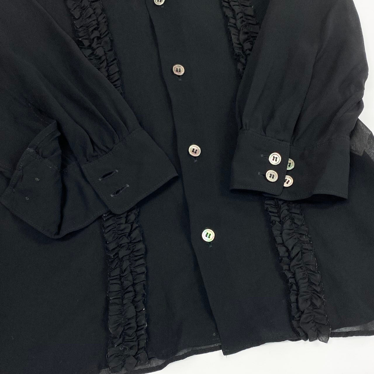 Ae7 tricot COMME des GARCONS トリココムデギャルソン 7分袖 シアーブラウス フリルシャツ TA-B048 サイズM ブラック レディース 女性服u02t