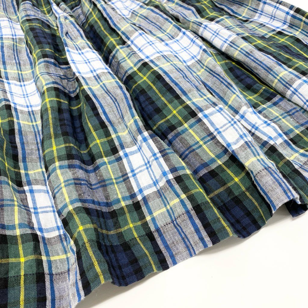 1a8 《美品》 O’NEIL OF DUBLIN オニールオブダブリン Bshop別注 アイルランド製 ロングスカート チェックスカート 8 グリーン系 リネン レディース 女性用u02t