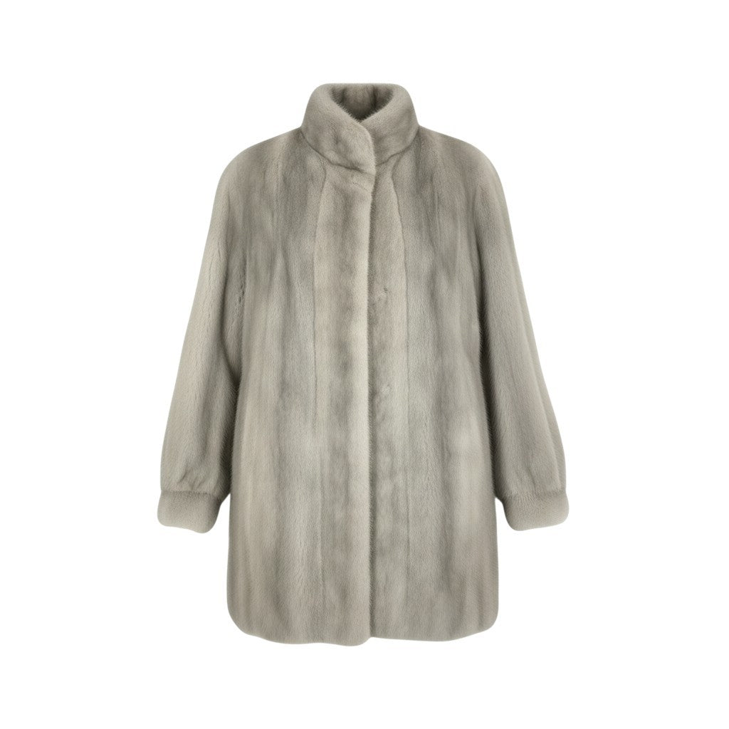 26L5 PRELIOT プレリオット サファイアミンク ロングコート サイズ13号 シルバーグレー 本毛皮 MINK FUR 裏地刺繍 ポケット有t18r