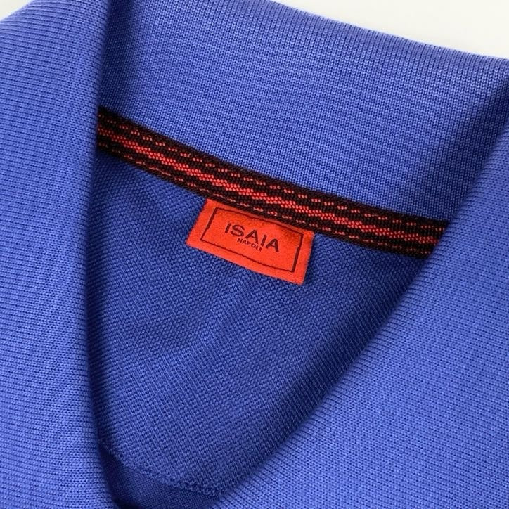 64g24 ISAIA イザイア 半袖ポロシャツ トップス コットンシャツ イタリア製 無地 メンズ 男性用 M パープル 綿100％_