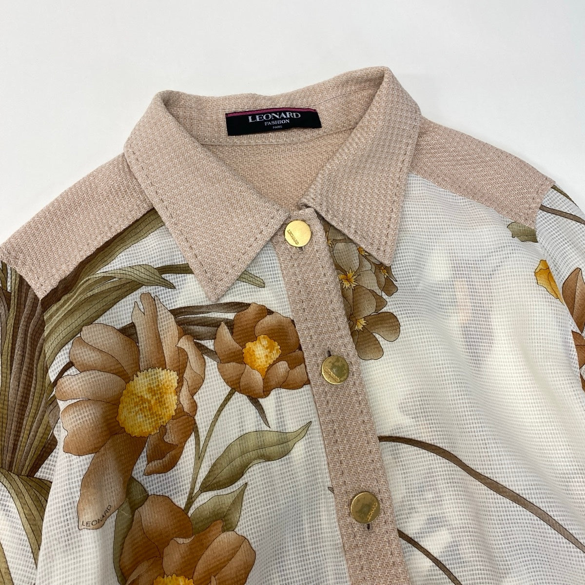 2g18 LEONARD FASHION レオナール シアージャケット 美しい花柄プリント リネンブレンド サイズ13R マルチカラー レディースu02t