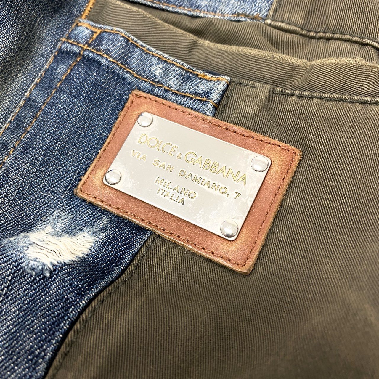 66k11 DOLCE&GABBANA ドルチェ＆ガッバーナ クラッシュ加工 ドッキングパンツ デニム カーゴパンツ サイズ44 メンズ 男性用 ボトムk02i