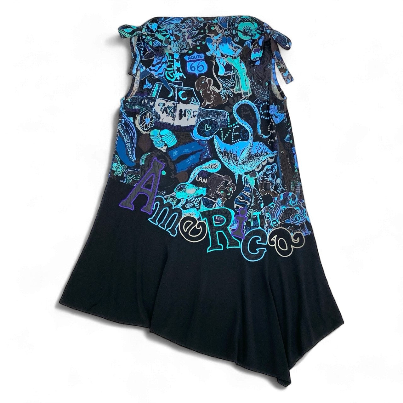 2k19《美品》 TOKUKO 1er VOL トクコプルミエヴォル ノースリーブワンピース ロングワンピース アシンメトリー 総柄プリント 9 ブラック レディースu02t