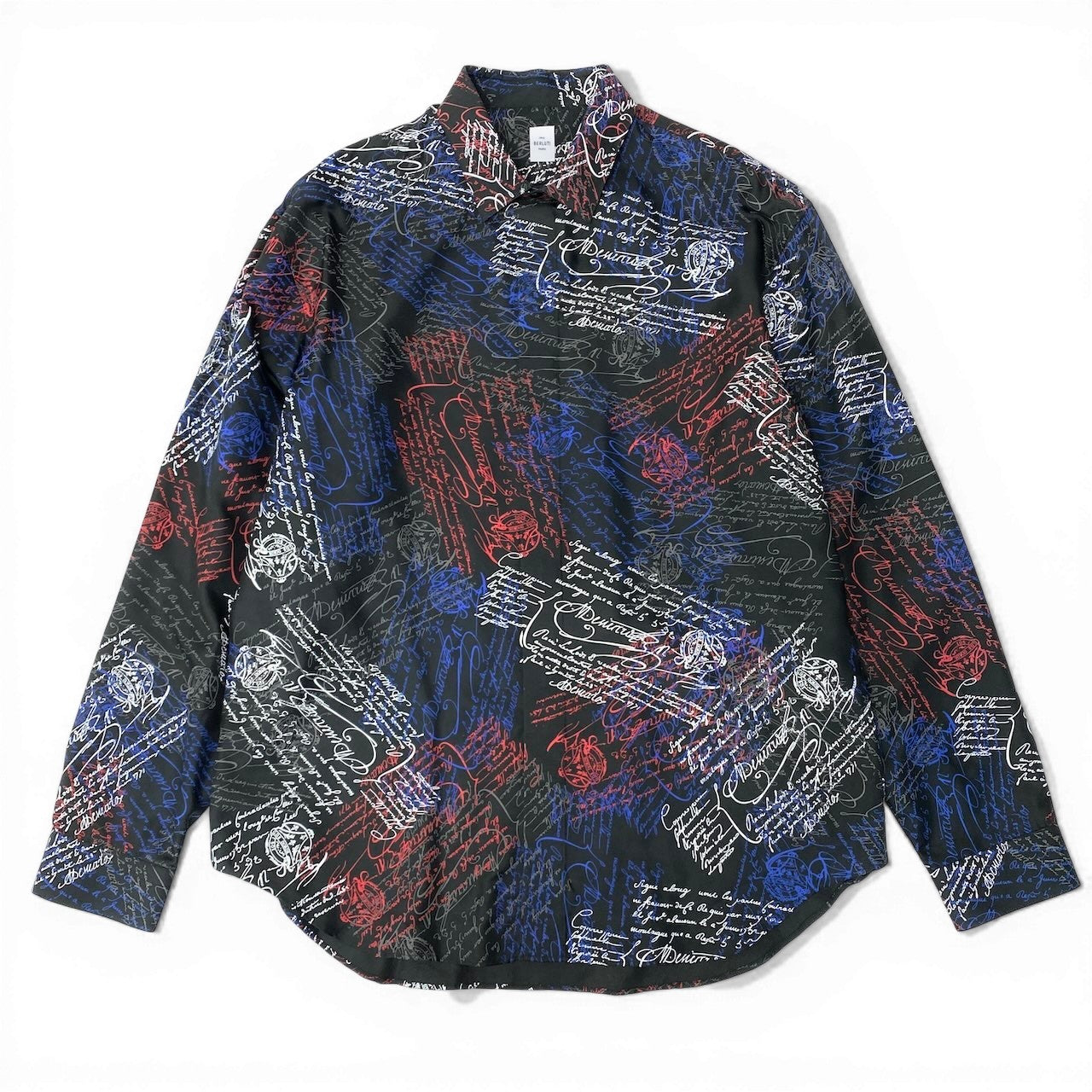 62d5 《美品》 Berluti ベルルッティ カリグラフィ スクリット シルクシャツ サイズA42 ブラック Scritto Silk Shirtt18r