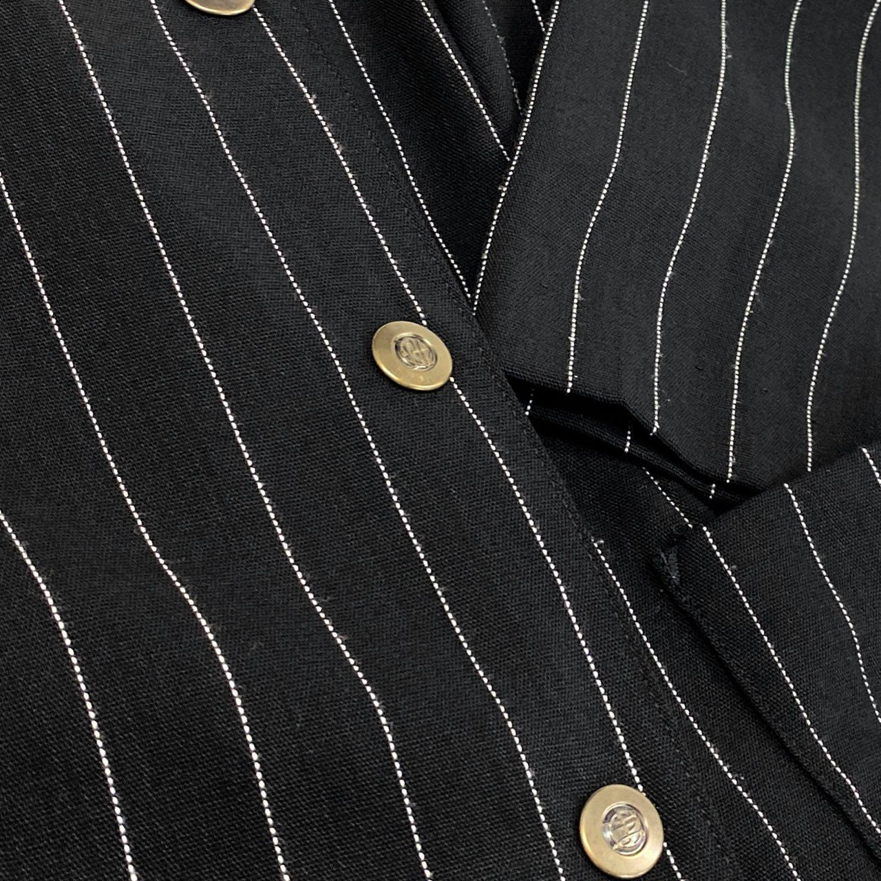 1g2 Jean Paul Gaultier ジャンポールゴルチエ デザインセットアップ スカートスーツ ダブルジャケット フレアスカート ロゴ刻印ボタン サイズ40 ブラック ピンストライプ ウール レディース 女性用