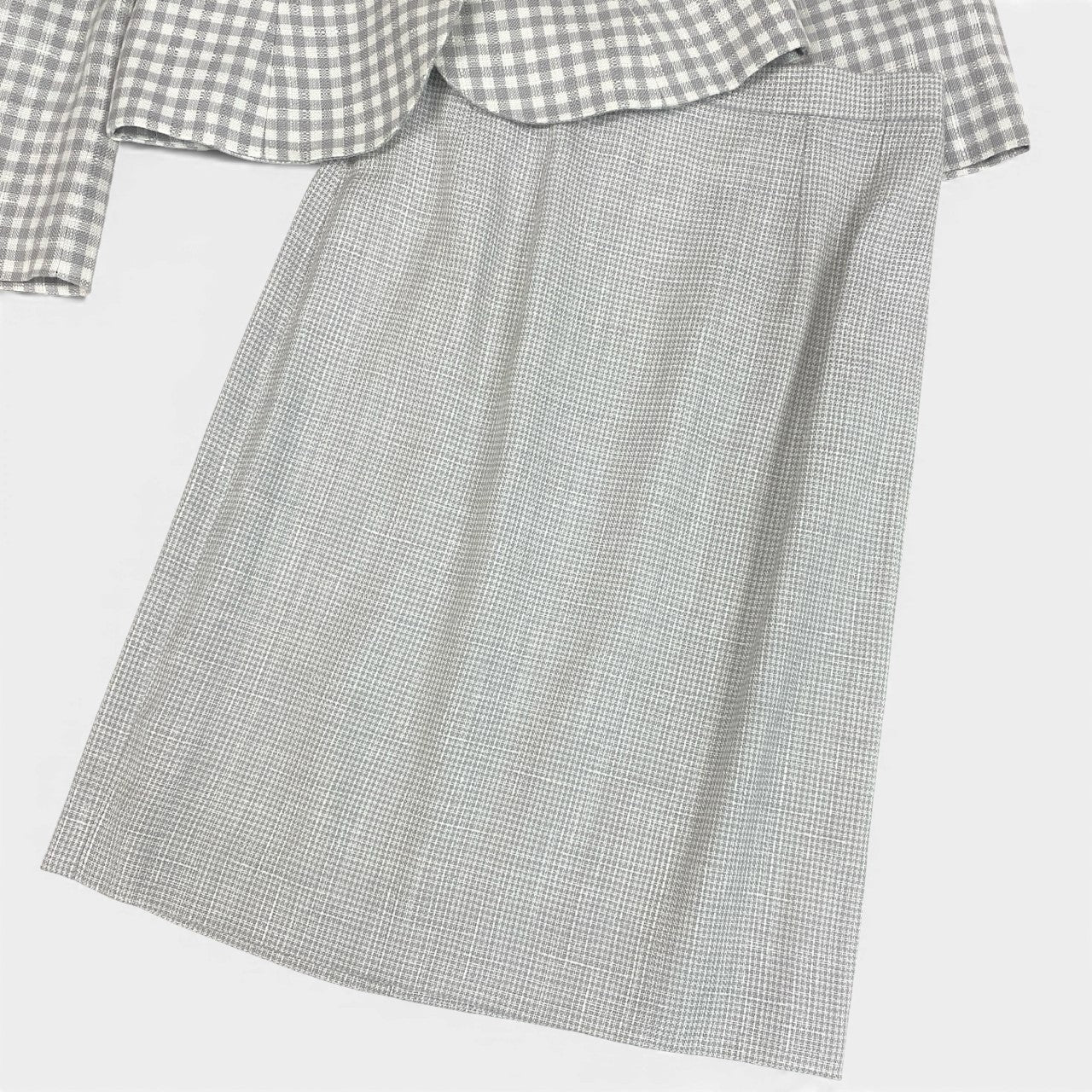 4b4 Vintage GIVENCHY ジバンシー フランス製 セットアップ スカートスーツ ランダムチェック 36 グレー系 レディースu02t