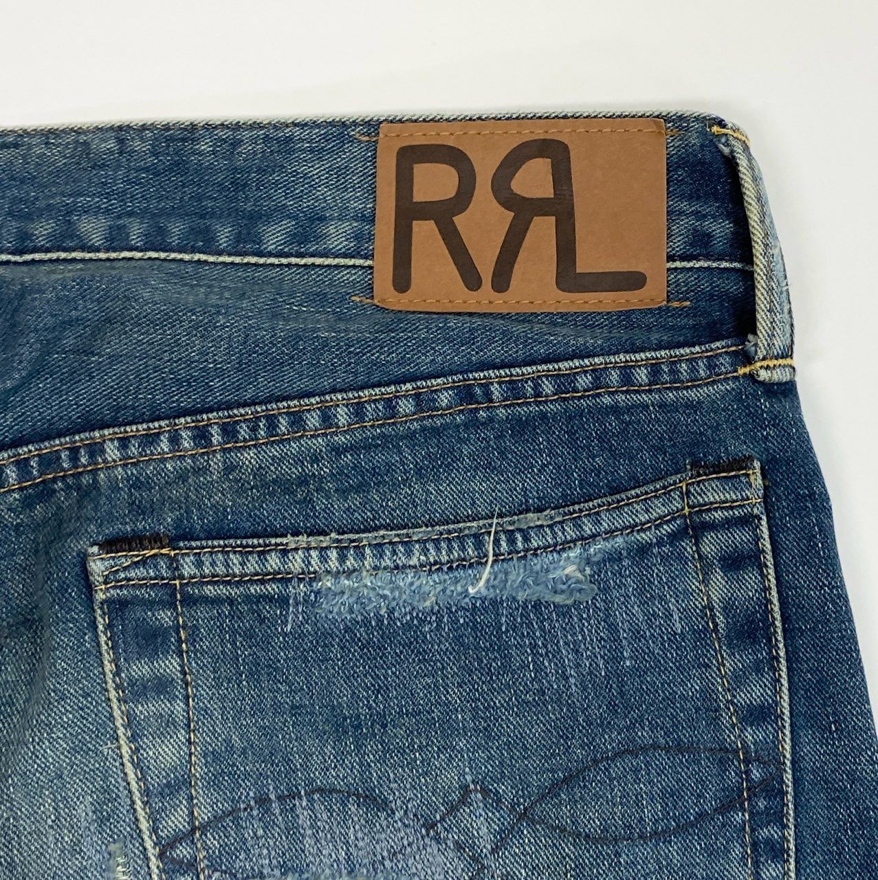 7i25 《美品》RRL ダブルアールエル デニムパンツ ダメージリペア加工 ジップフライ コットン RN41381 30×30 インディゴ メンズk02i