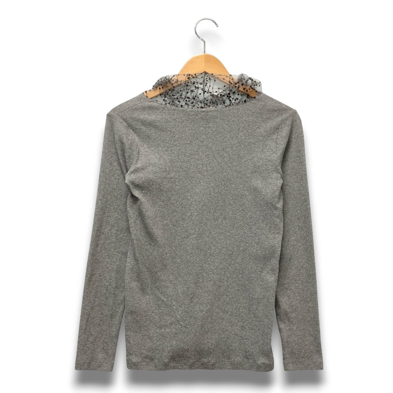 77b26 FABIANA FILLIPI ファビアナフィリッピ チュールデザインリブカットソー VネックTシャツ トップス XSサイズ グレー XSサイズ レディース 女性用u02t