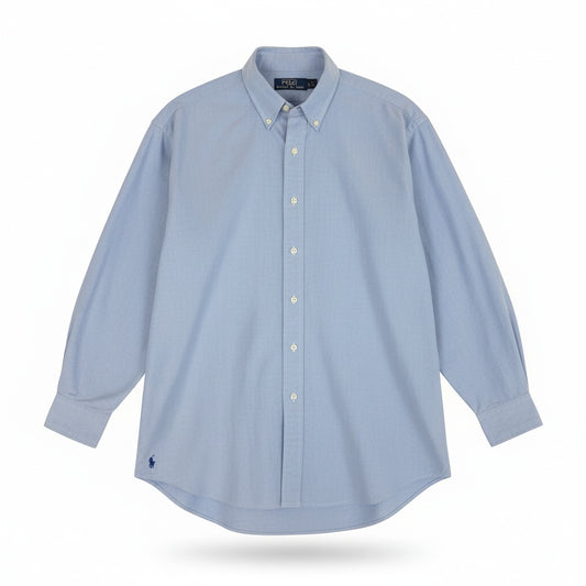 81a23 《美品》 Polo by Ralph Lauren ポロバイラルフローレン THE BIG FIT 長袖シャツ ボタンダウン トップス 裾ポニー 現行 M スカイブルー コットン メンズ 男性用u02t