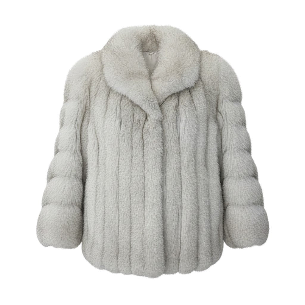 34g1 SAGA FOX サガフォックス 銀サガ ブルーフォックス 横段 ファーコート サイズ9 ホワイト 最高級本毛皮 Fox Fur Coatt18r