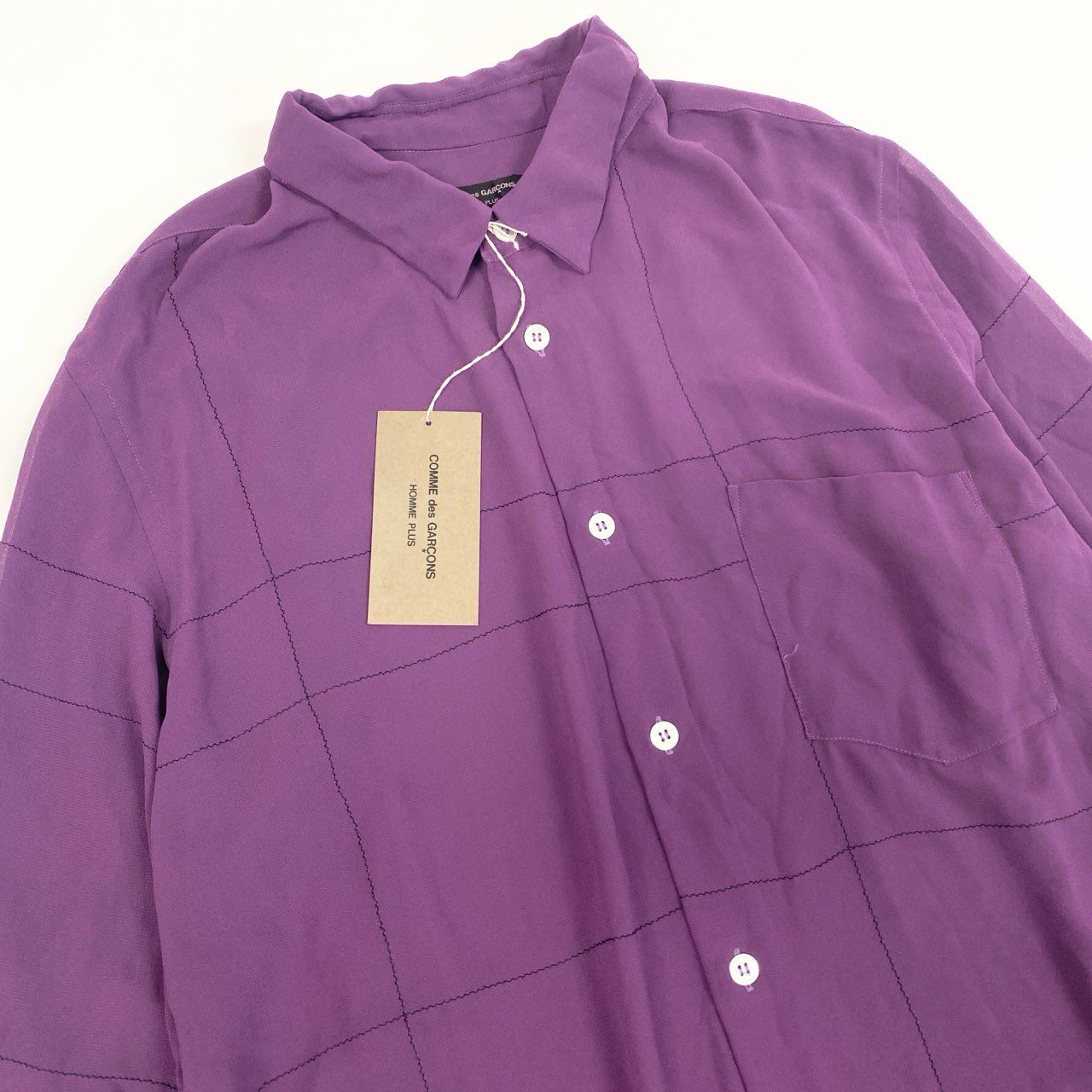 50b12 【美品】COMME des GARCONS HOMME PLUS コムデギャルソンオムプリュス 2002 ボタンダウンシアーシャツ 長袖シャツ トップス P1-B008 パープル ポリエステル100％ メンズ 男性用k02i