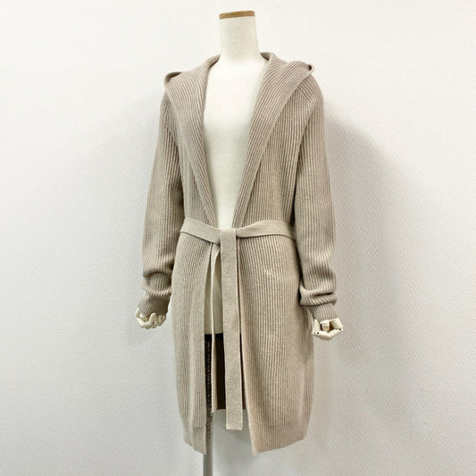 61g23 MAX MARA 白タグ フード ベルテッド ロングカーディガン ガウンコート ニット ウエストマーク グレージュ レディース