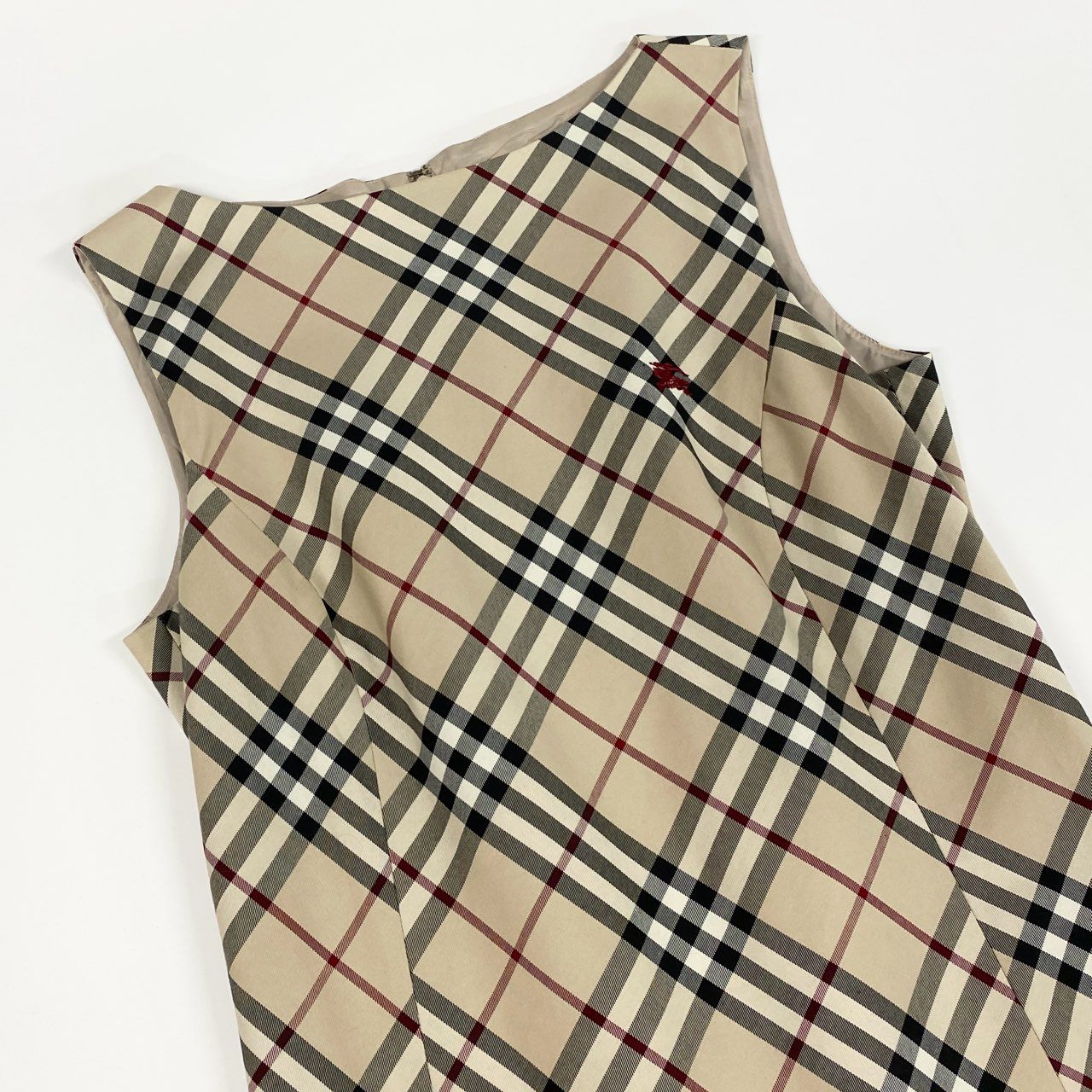 Id10 BURBERRY バーバリー ノバチェック ホース刺繡 ノースリーブワンピース  38 ベージュ系 コットンu02t