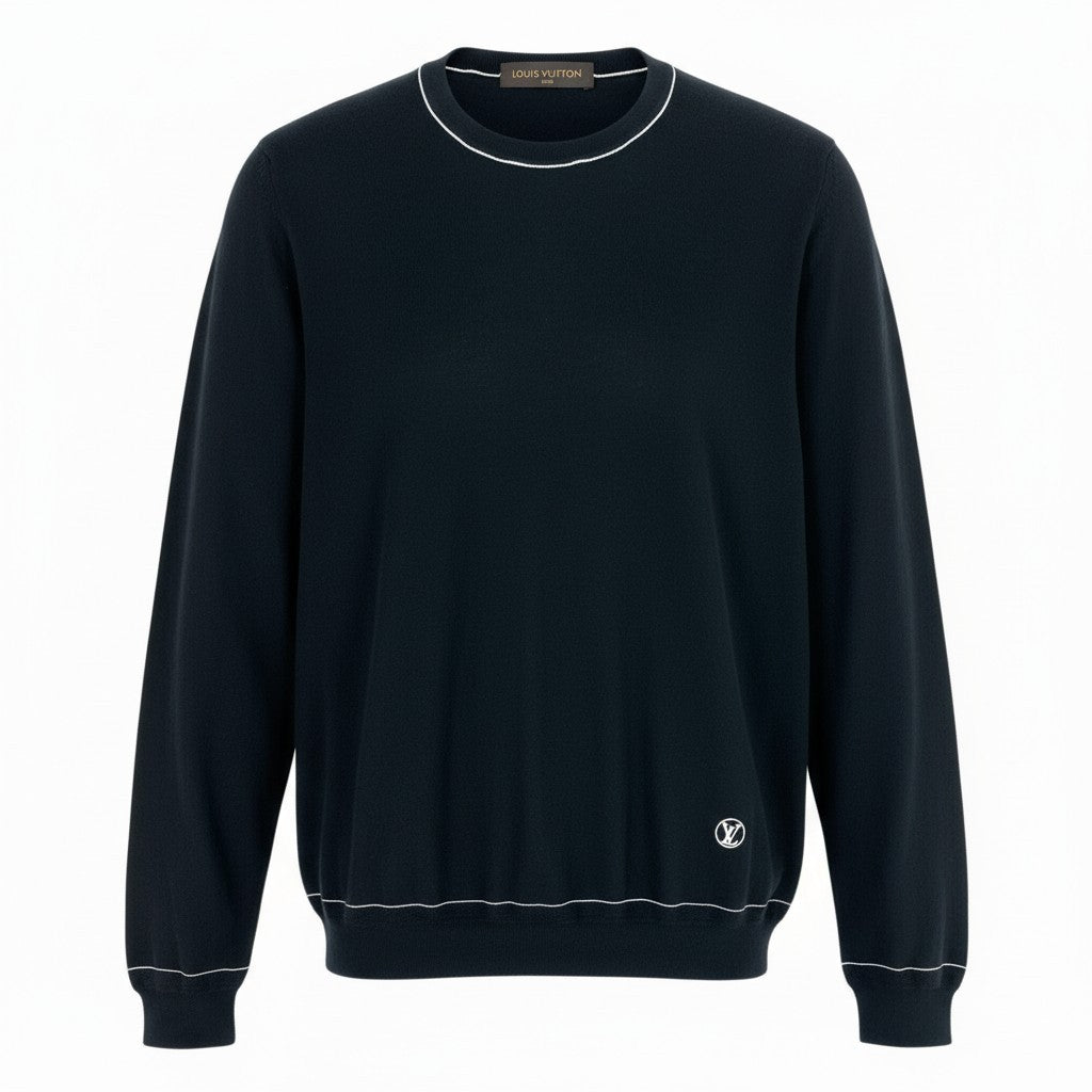 33a26【美品】LOUIS VUITTON ルイヴィトン ニットセーター LVロゴ刺繍 トップス イタリア製 XLサイズ ブラック メンズ 男性用o07t