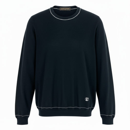 33a26【美品】LOUIS VUITTON ルイヴィトン ニットセーター LVロゴ刺繍 トップス イタリア製 XLサイズ ブラック メンズ 男性用o07t