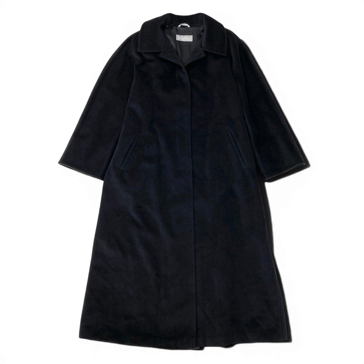 10g15 MaxMara マックスマーラ ステンカラーコート 超ロング丈  サイズ42 ブラック レディース 女性用u02t