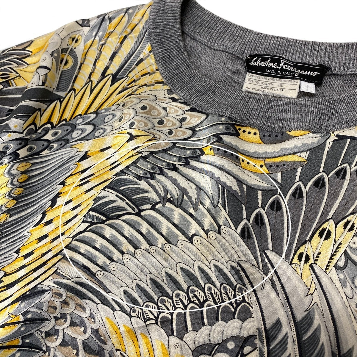 76i2 Salvatore Ferragamo サルヴァトーレフェラガモ ロングスリーブ ニットカットソー 切替ニット 金ボタン サイズ1 グレー ウール シルク レディースo07t