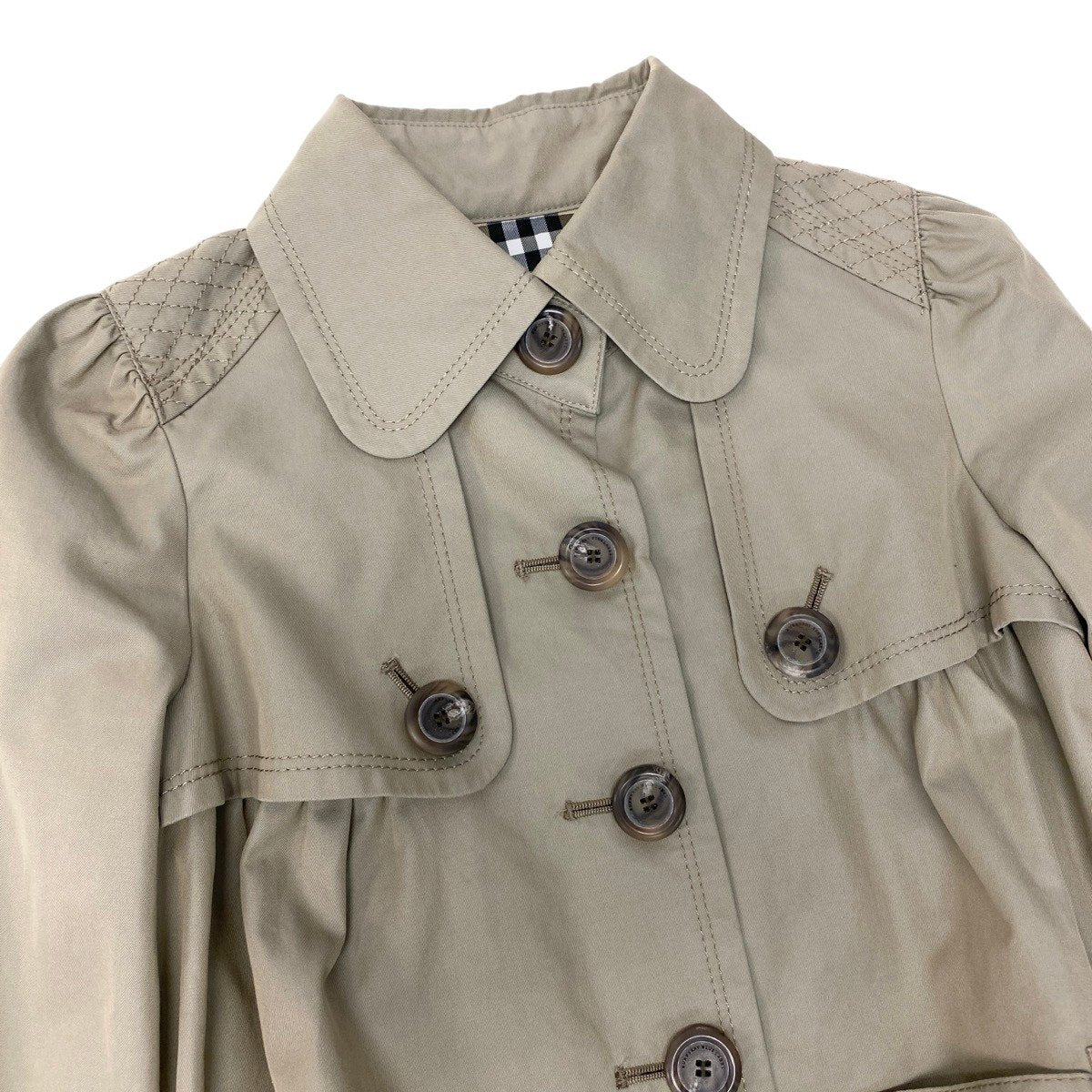 Eh10 BURBERRY LONDON BLUE LABEL バーバリーロンドン ブルーレーベル トレンチジャケット 裏地ノバチェック サイズ36 カーキ コットン100％ レディースo07t