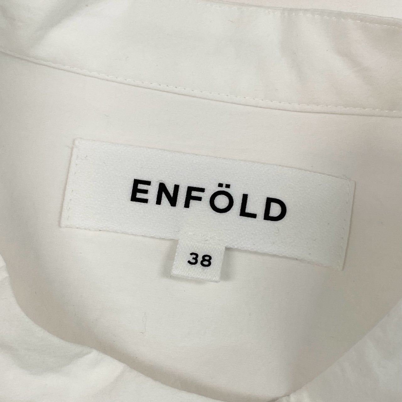 63i12 《美品》 ENFOLD エンフォルド ヘキサゴンシャツ 長袖シャツ ブラウス ノーカラー 300FA230-1850 サイズ38 ホワイト コットン タイプライター レディースu02t