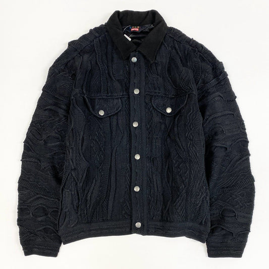 56j20 《美品》 Supreme シュプリーム × Coogi クージー 3D Knit Trucker Jacket ニットトラッカージャケット L ブラック 半タグ付き コラボアイテム ダブルネームt18r