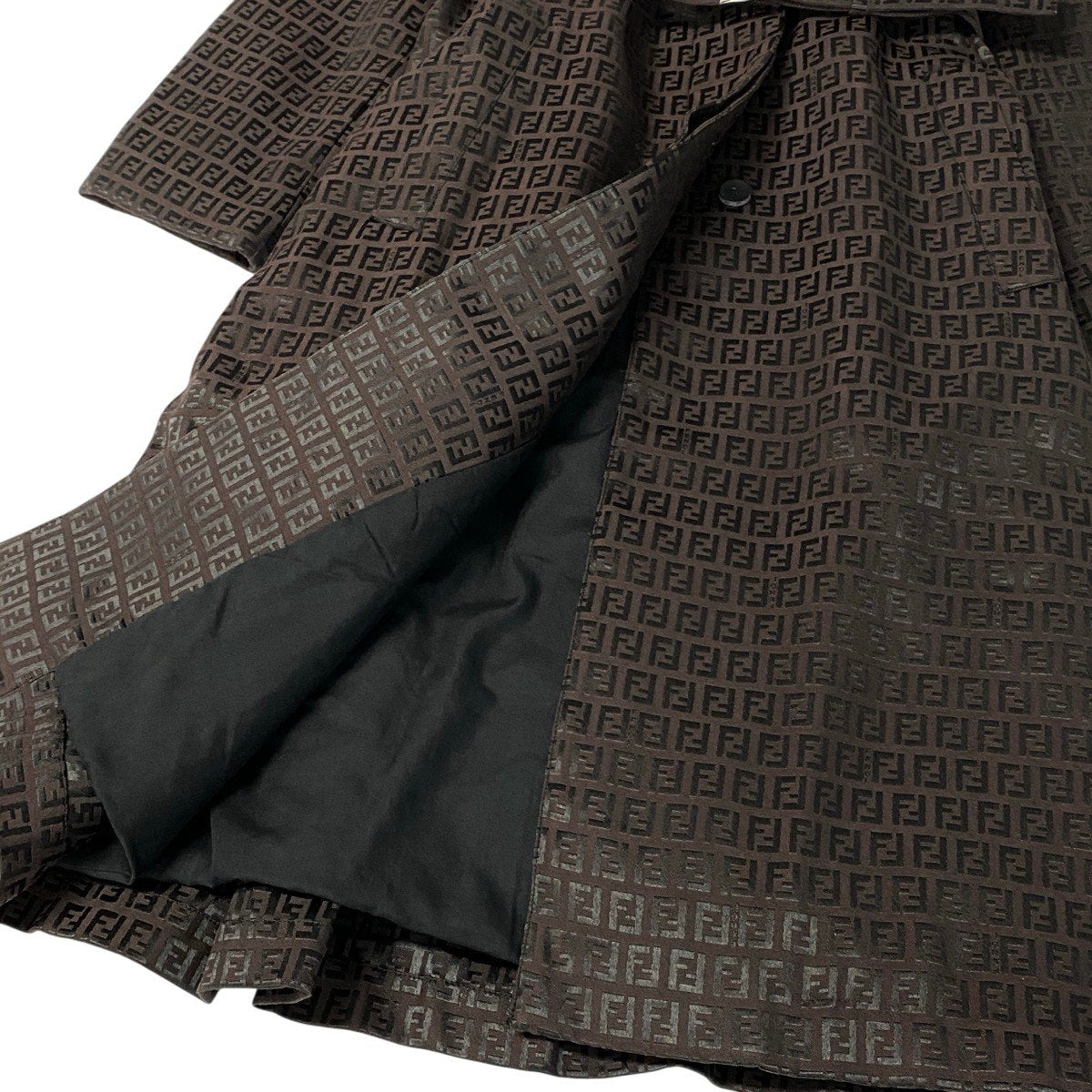Ij23 FENDI フェンディ ズッカ柄 中綿 ロングコート サイズ42 ダークブラウン ブラック レディースo07t