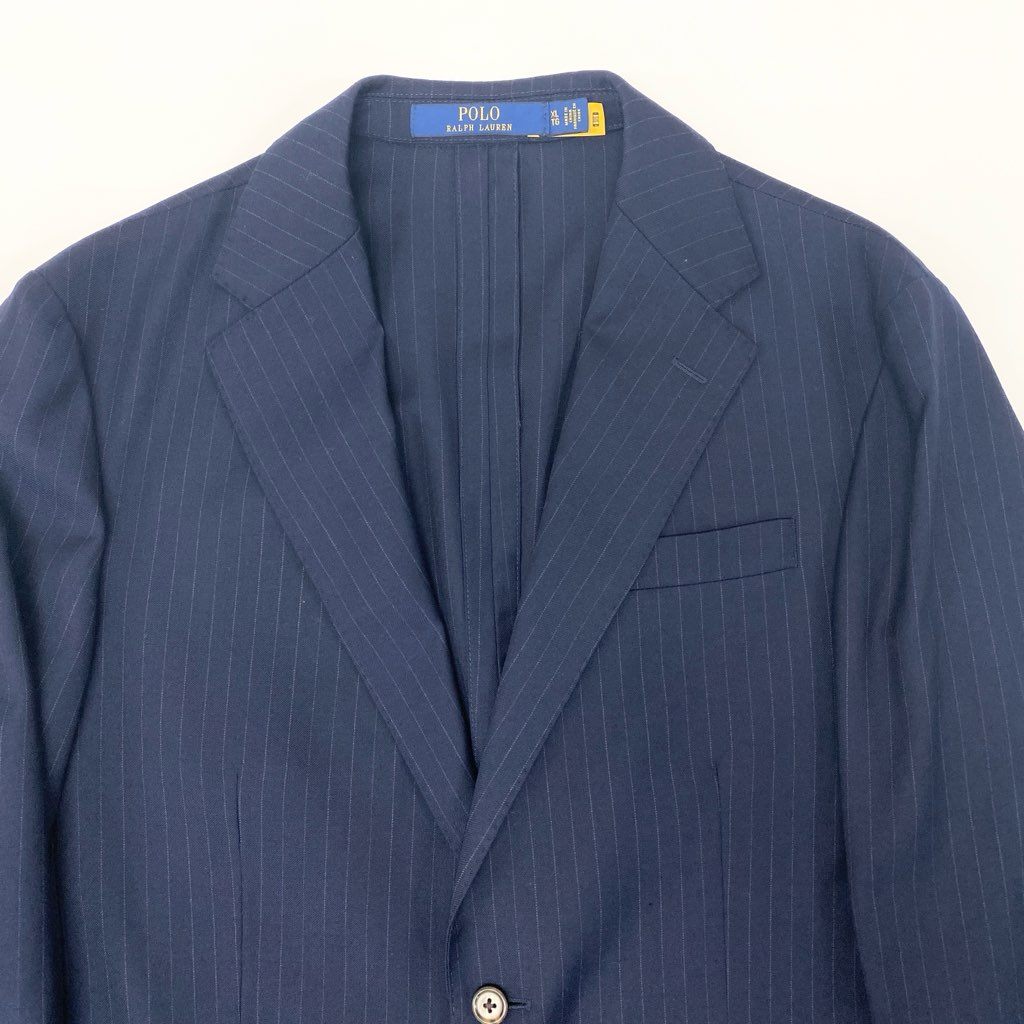54l28 POLO RALPH LAUREN ポロラルフローレン PERFORMANCE SUIT テーラードジャケット アンコンジャケット ストライプ柄 シングル 2B メンズ 紳士服 大きいサイズ XL ネイビー ウール100％o07t