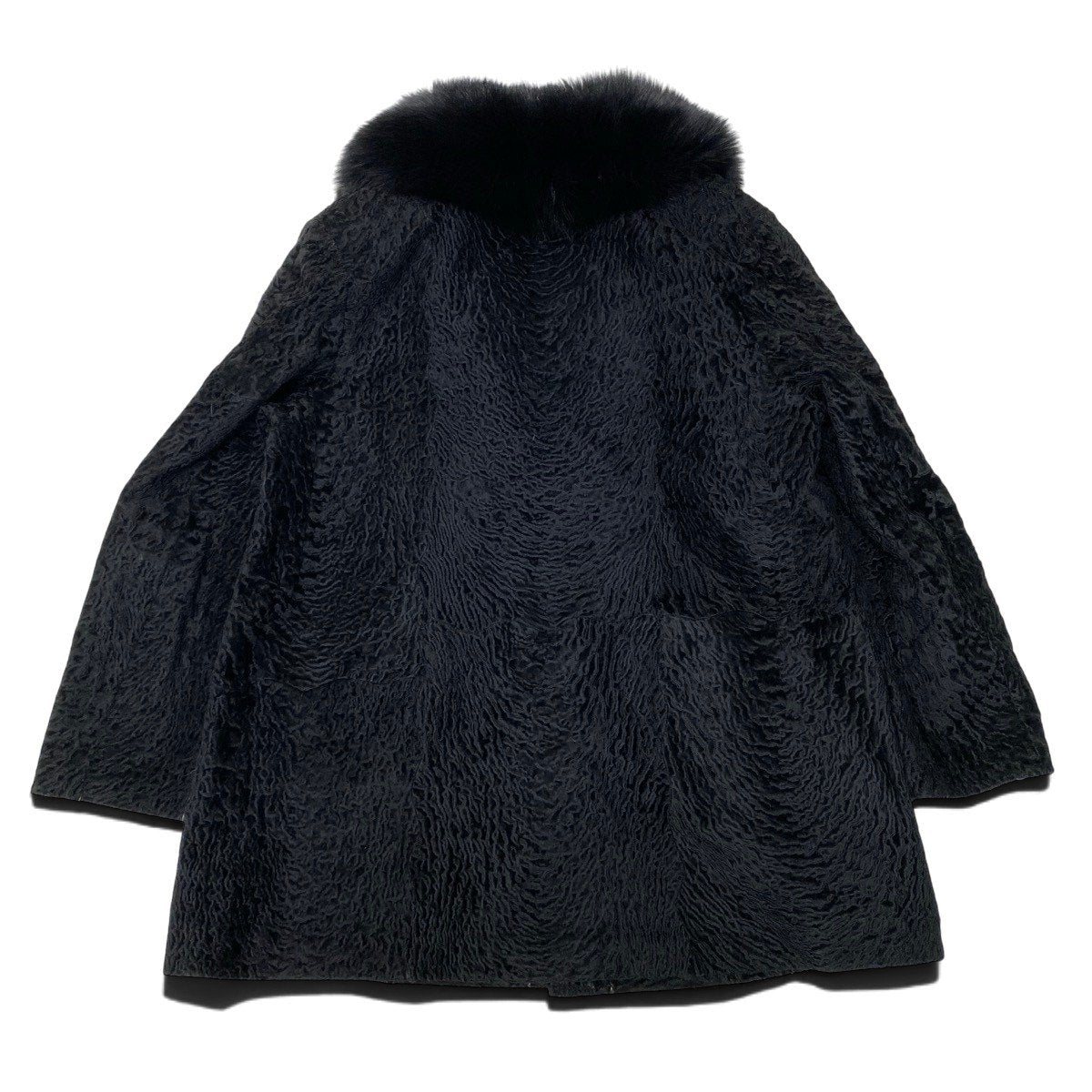 14i20 フォックスファー カルガンラム コート サイズ15 ブラック 本毛皮 Fox Fur ＆ Karakul Lamb Fur Coatt18r