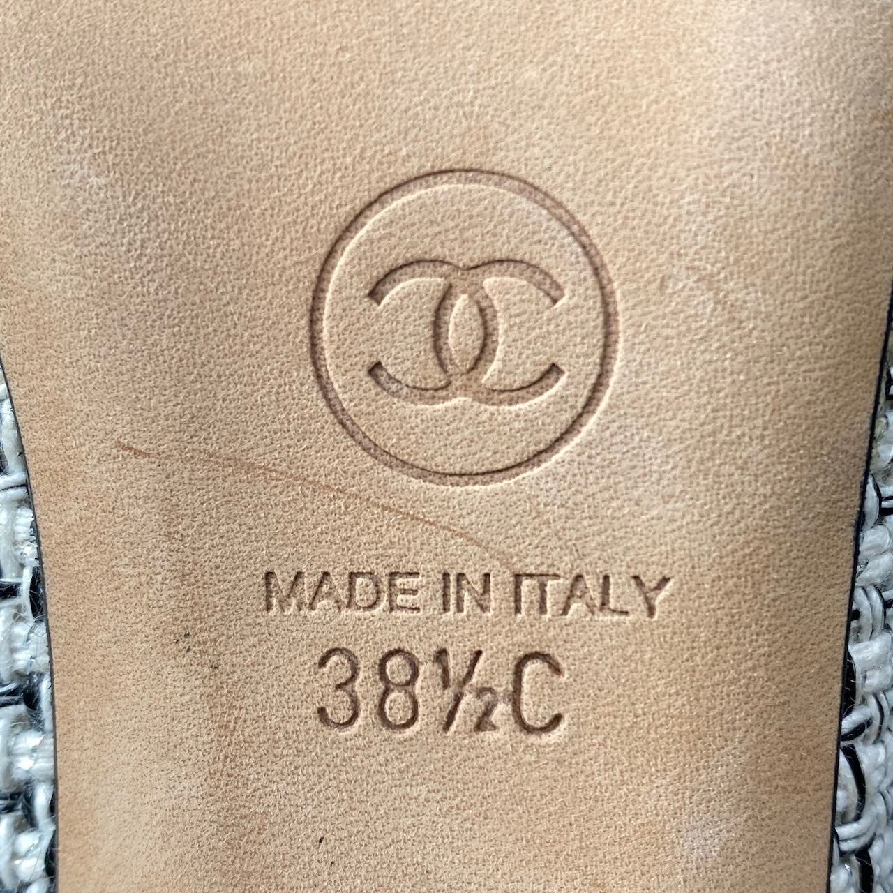 e29 CHANEL シャネル ツイード パールデザイン ミュールサンダル ココマーク G33573 38 1/5 ブラック ホワイト レディースk02i