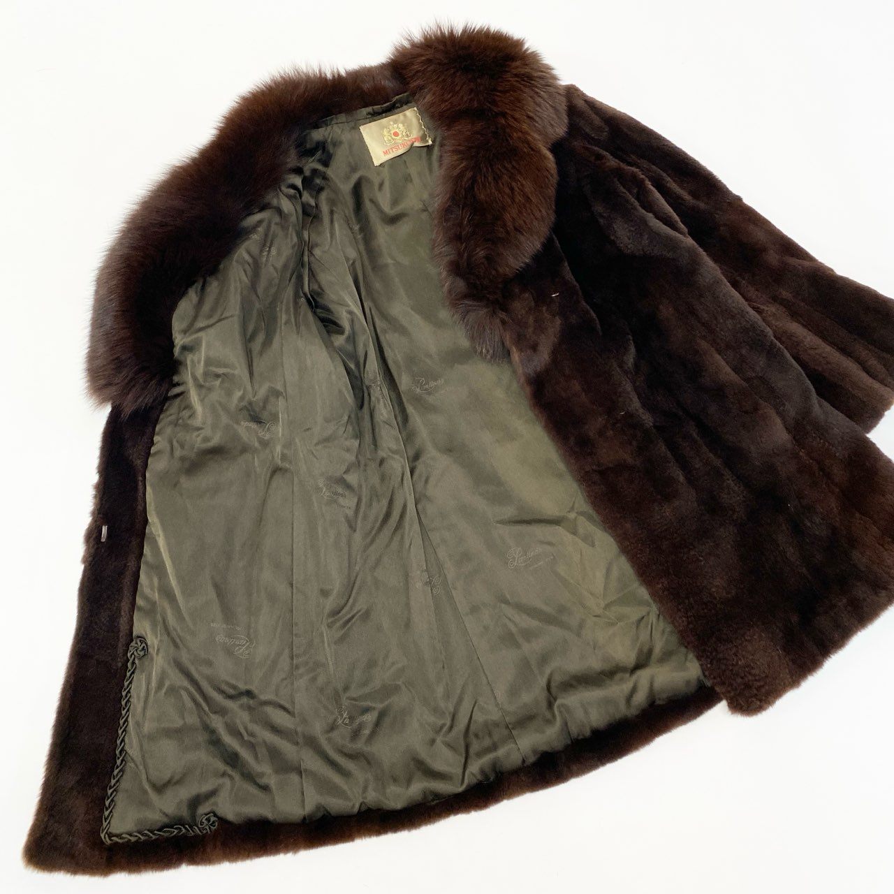 45a15 MITSUKOSHI 三越 レッドフォックス × シェアードファー コート サイズF ブラウン 本毛皮 Red Fox Fur Coatt18r