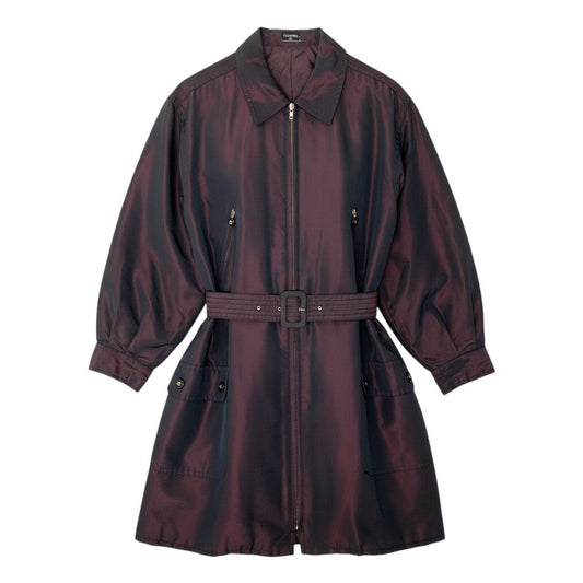 Cf9 CHANEL シャネル ヴィンテージ ココボタン シルクタフタコート Vintage CC Silk Taffeta Coat ボルドーt18rt18r