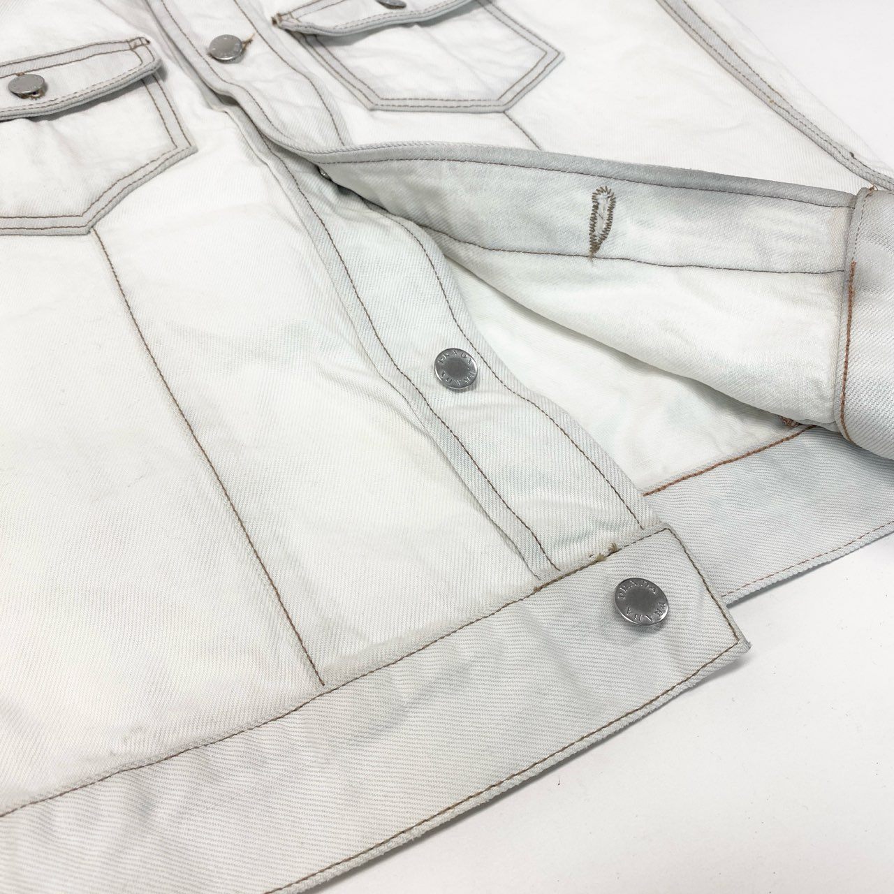 24k28 PRADA プラダ デニムベスト トップス ロゴ 52 ホワイト コットン メンズ イタリア製 00su02t